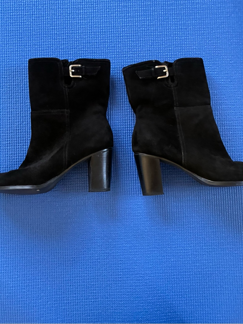 Jones New York Black Suede Block Heel Ankle Boots with Buckle